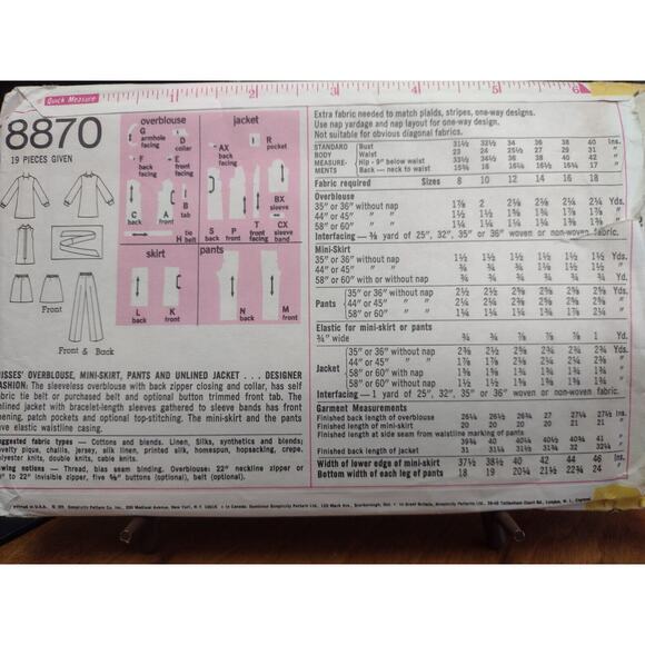 Vintage Simplicity Pattern 8870 Misses' Overblouse, Mini-Skirt/Pants etc (1970) - Picture 2 of 2